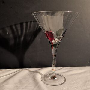 Ret. Pier 1 Imports Martini Glasses Set 4 Clear Red Green Swirl Holiday 450/4507